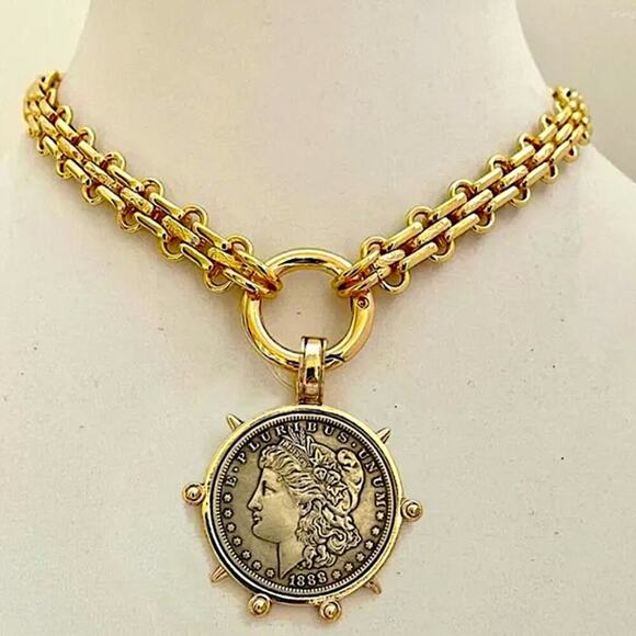 Stampd Jewelry - Gold Liberty Coin Statement Necklace Large Chunky Clavicle Choker